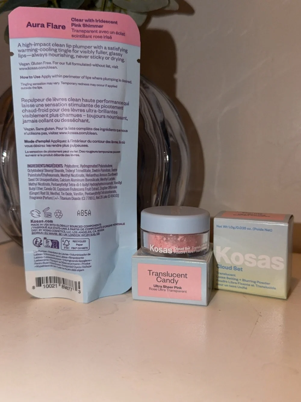 Kosas Lip Pulse Glossy Lip Plumper and Translucent powder bundle
